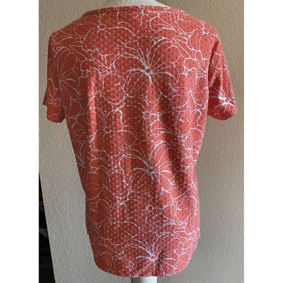 Emily Daniels Coral Floral Print Textured Tunic Top with Keyhole Neckline SizePM - Picture 2 of 10